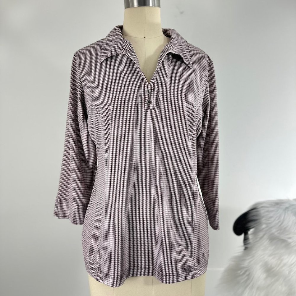 Womens Sport HALEY Brown Herringbone 3/4 Sleeve Golf Shirt M